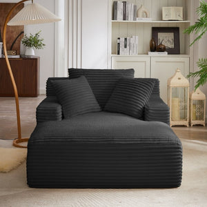 English Elm Oversized Corduroy Chaise Lounge with Pocket Spring Support for Living Room or Office Black W2339P442152