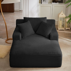 English Elm Oversized Corduroy Chaise Lounge with Pocket Spring Support for Living Room or Office Black W2339P442152