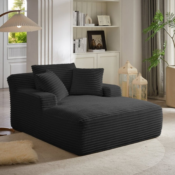 English Elm Oversized Corduroy Chaise Lounge with Pocket Spring Support for Living Room or Office Black W2339P442152