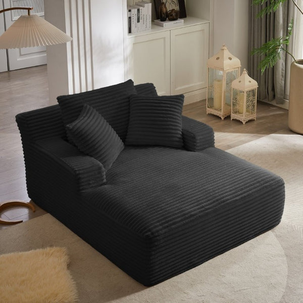 English Elm Oversized Corduroy Chaise Lounge with Pocket Spring Support for Living Room or Office Black W2339P442152