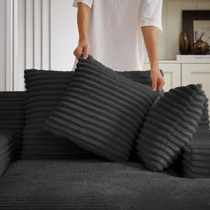English Elm Oversized Corduroy Chaise Lounge with Pocket Spring Support for Living Room or Office Black W2339P442152