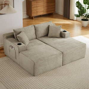 English Elm Compressible Modular U-Shaped Corduroy Cloud Sectional for Spacious Living Rooms W2339P480651