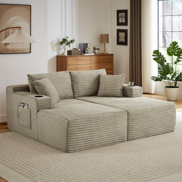 English Elm Compressible Modular U-Shaped Corduroy Cloud Sectional for Spacious Living Rooms W2339P480651