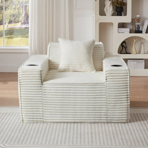 English Elm 1seater Corduroy Accent Sofa Pocket Spring Cloud Cushion Compact Apartment Chair White W2339P481739
