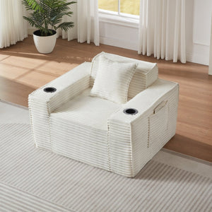 English Elm 1seater Corduroy Accent Sofa Pocket Spring Cloud Cushion Compact Apartment Chair White W2339P481739