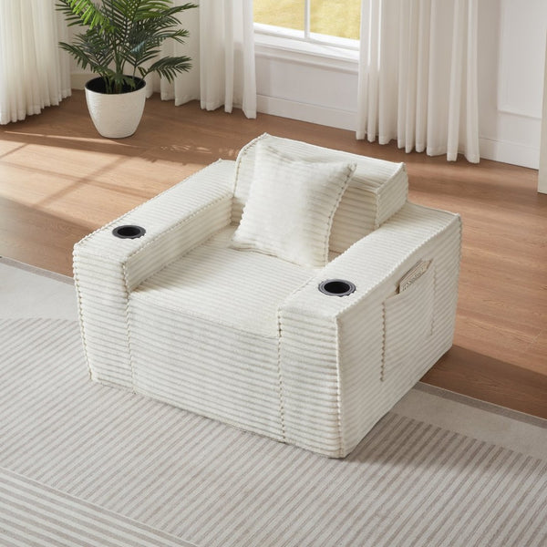 English Elm 1seater Corduroy Accent Sofa Pocket Spring Cloud Cushion Compact Apartment Chair White W2339P481739