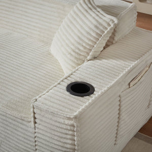 English Elm 1seater Corduroy Accent Sofa Pocket Spring Cloud Cushion Compact Apartment Chair White W2339P481739