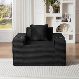English Elm 1seater Corduroy Accent Sofa Pocket Spring Cloud Cushion Compact Apartment Chair Black W2339P481740