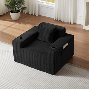 English Elm 1seater Corduroy Accent Sofa Pocket Spring Cloud Cushion Compact Apartment Chair Black W2339P481740