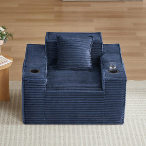 English Elm 1seater Corduroy Accent Sofa Pocket Spring Cloud Cushion Compact Apartment Chair Blue W2339P481741