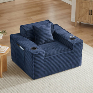 English Elm 1seater Corduroy Accent Sofa Pocket Spring Cloud Cushion Compact Apartment Chair Blue W2339P481741