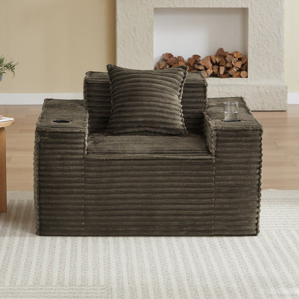 English Elm 1seater Corduroy Accent Sofa Pocket Spring Cloud Cushion Compact Apartment Chair Brown W2339P481742
