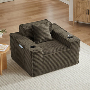 English Elm 1seater Corduroy Accent Sofa Pocket Spring Cloud Cushion Compact Apartment Chair Brown W2339P481742