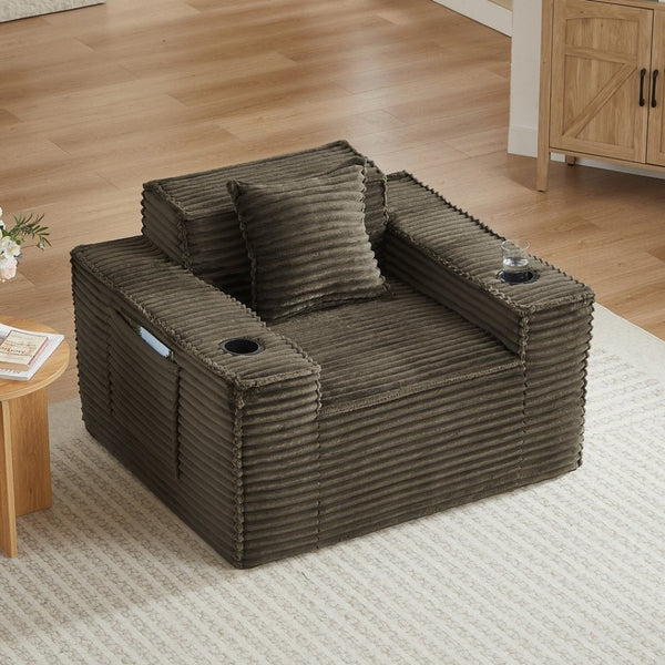 English Elm 1seater Corduroy Accent Sofa Pocket Spring Cloud Cushion Compact Apartment Chair Brown W2339P481742