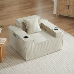 English Elm 1seater Corduroy Accent Sofa Pocket Spring Cloud Cushion Compact Apartment Chair Camel W2339P481743