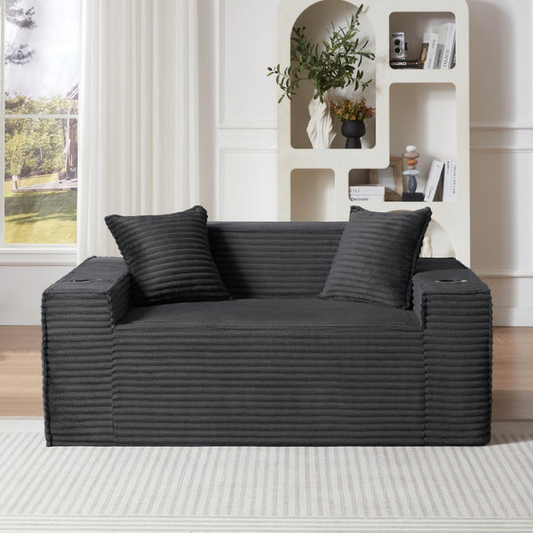 English Elm 2seater Corduroy Cloud Sofa No Assembly Compact Living Space Plush Two Person Couch Dark Gray W2339P481744