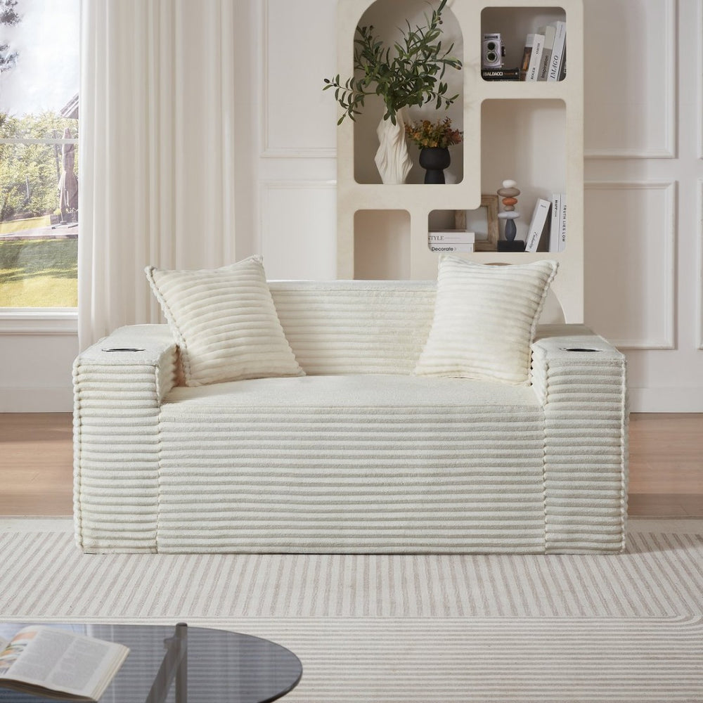 English Elm 2seater Corduroy Cloud Sofa No Assembly Compact Living Space Plush Two Person Couch White W2339P481745