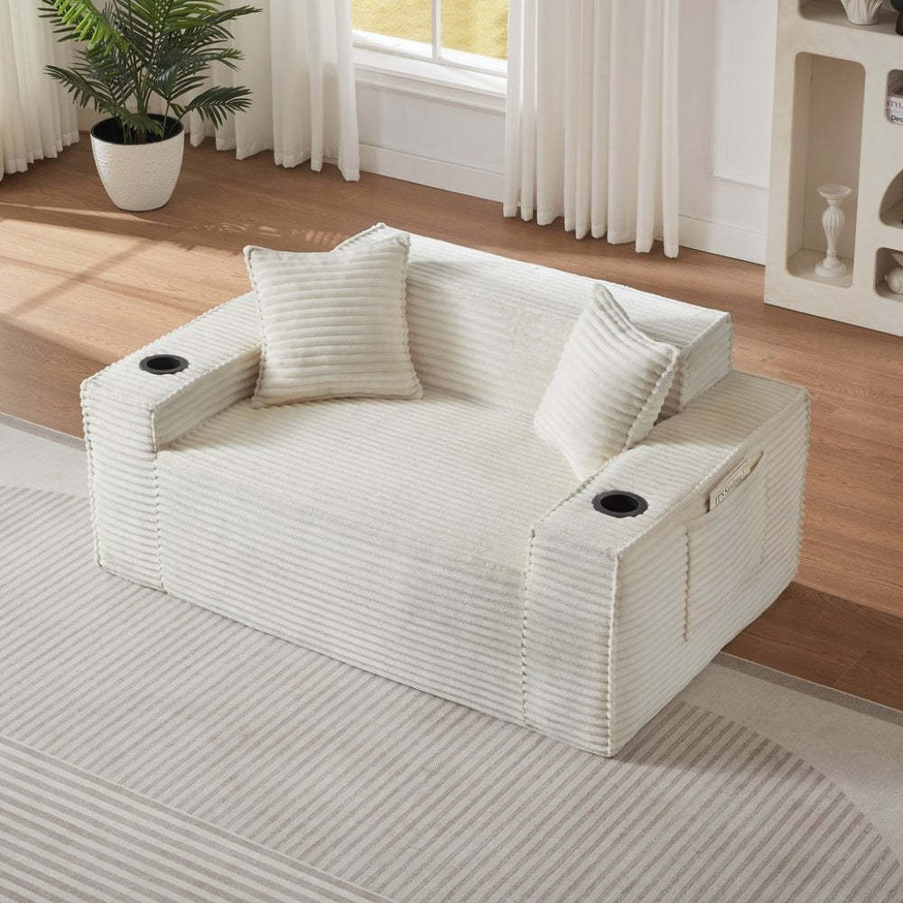 English Elm 2seater Corduroy Cloud Sofa No Assembly Compact Living Space Plush Two Person Couch White W2339P481745