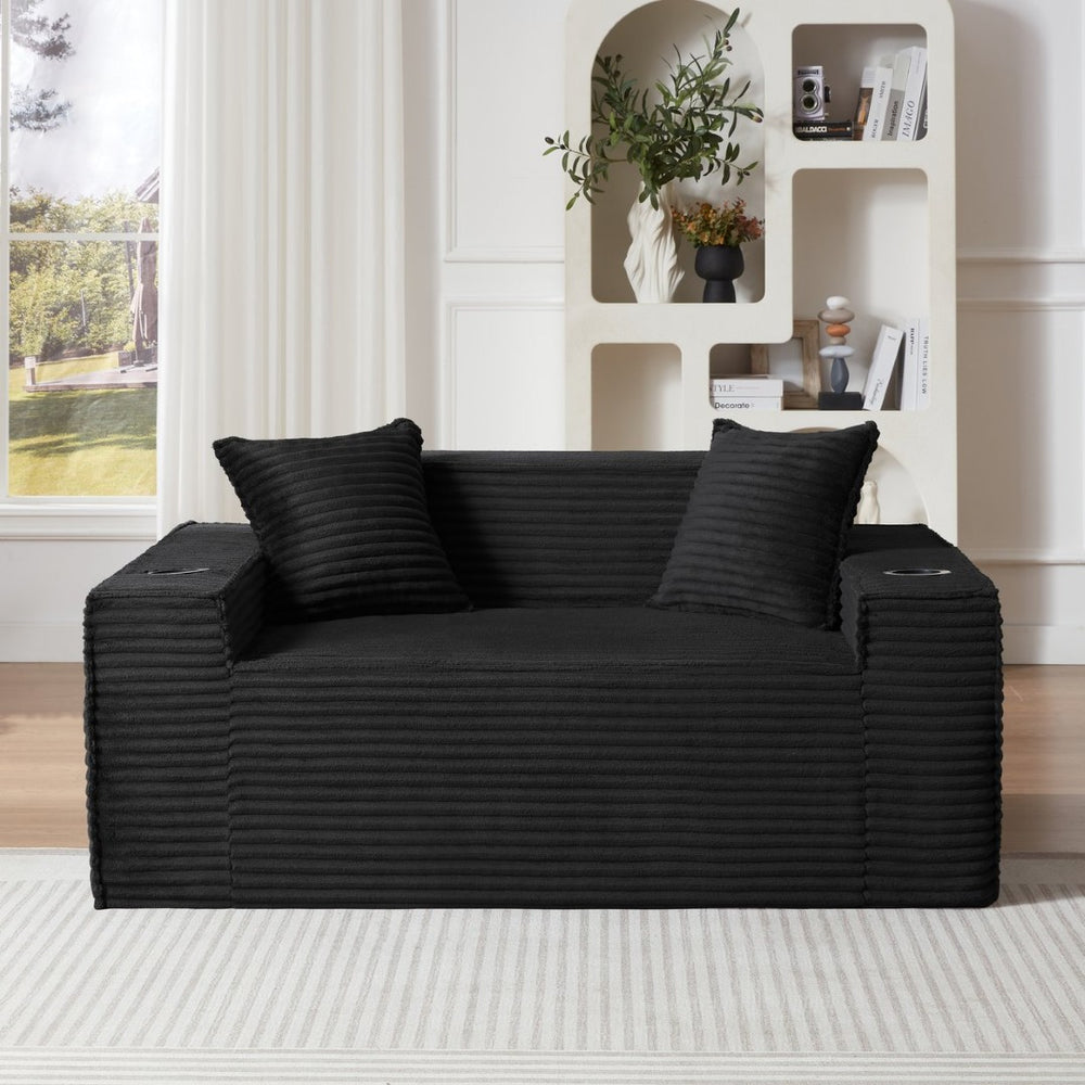 English Elm 2seater Corduroy Cloud Sofa No Assembly Plush Compact Living Room Apartment Couch Black W2339P481746