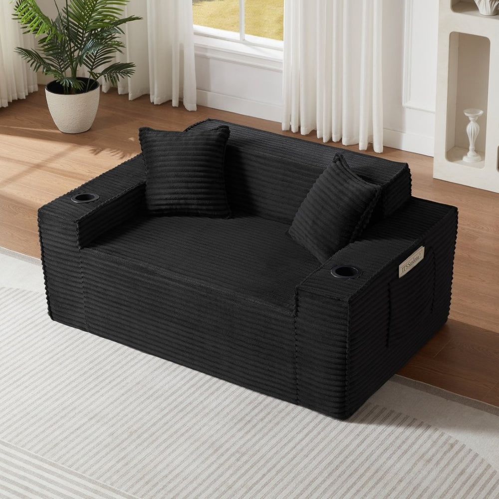 English Elm 2seater Corduroy Cloud Sofa No Assembly Plush Compact Living Room Apartment Couch Black W2339P481746
