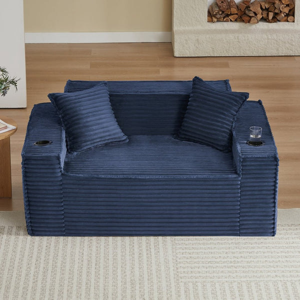 English Elm 2seater Corduroy Cloud Sofa No Assembly Plush Compact Living Room Apartment Couch Blue W2339P481747