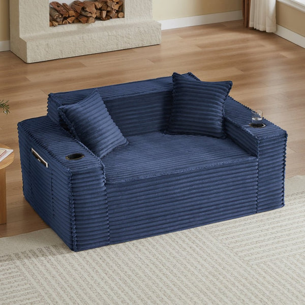 English Elm 2seater Corduroy Cloud Sofa No Assembly Plush Compact Living Room Apartment Couch Blue W2339P481747