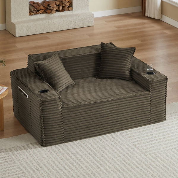 English Elm 2seater Corduroy Cloud Sofa No Assembly Plush Compact Living Room Apartment Couch Brown W2339P481748