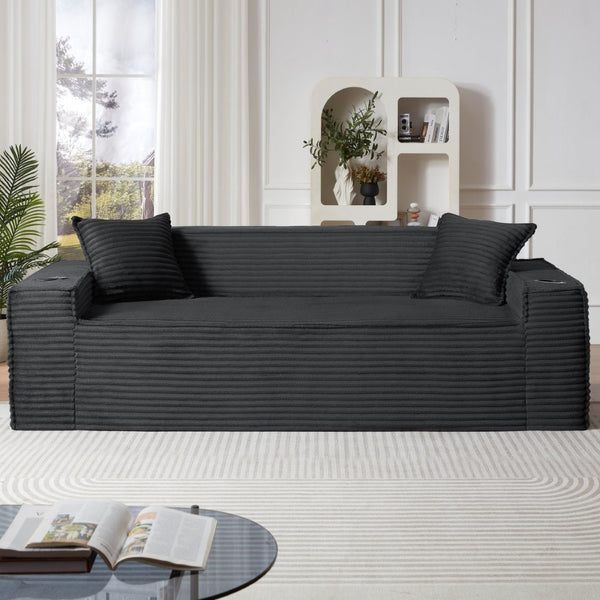 English Elm 3seater Corduroy Cloud Sofa Pocket Spring Boneless Frame for Apartments and Offices Dark Gray W2339P481750