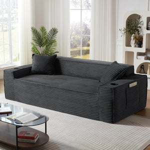 English Elm 3seater Corduroy Cloud Sofa Pocket Spring Boneless Frame for Apartments and Offices Dark Gray W2339P481750