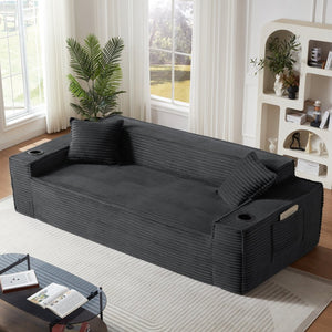 English Elm 3seater Corduroy Cloud Sofa Pocket Spring Boneless Frame for Apartments and Offices Dark Gray W2339P481750