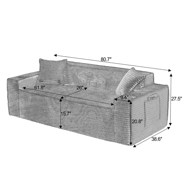 English Elm 3seater Corduroy Cloud Sofa Pocket Spring Boneless Frame for Apartments and Offices Dark Gray W2339P481750