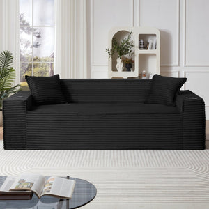 English Elm 3seater Corduroy Cloud Sofa Pocket Spring Boneless Frame for Apartments and Offices Black W2339P481752
