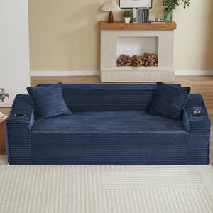English Elm 3seater Corduroy Cloud Sofa Pocket Spring Boneless Frame for Apartments and Offices Blue W2339P481753