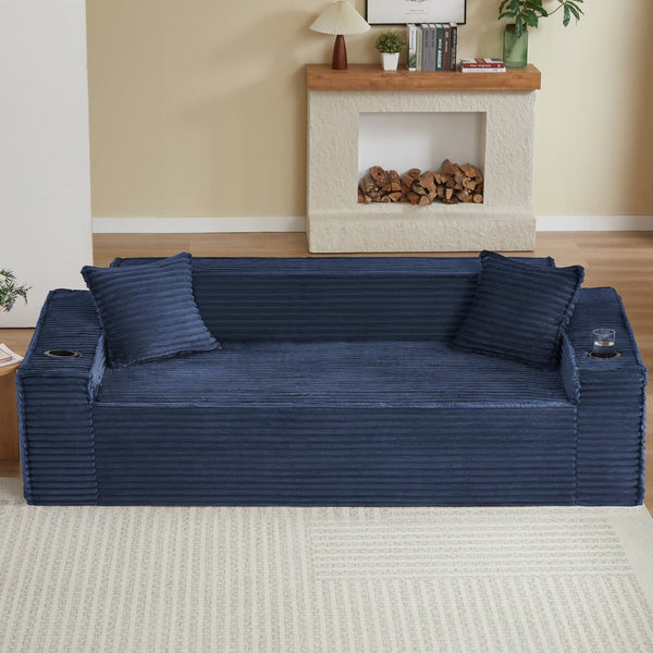 English Elm 3seater Corduroy Cloud Sofa Pocket Spring Boneless Frame for Apartments and Offices Blue W2339P481753