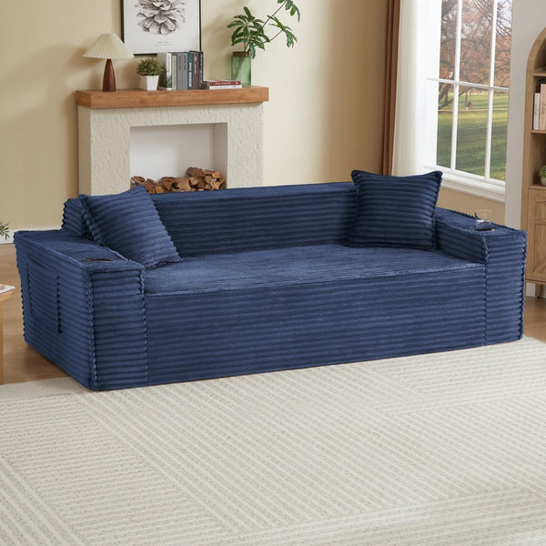 English Elm 3seater Corduroy Cloud Sofa Pocket Spring Boneless Frame for Apartments and Offices Blue W2339P481753