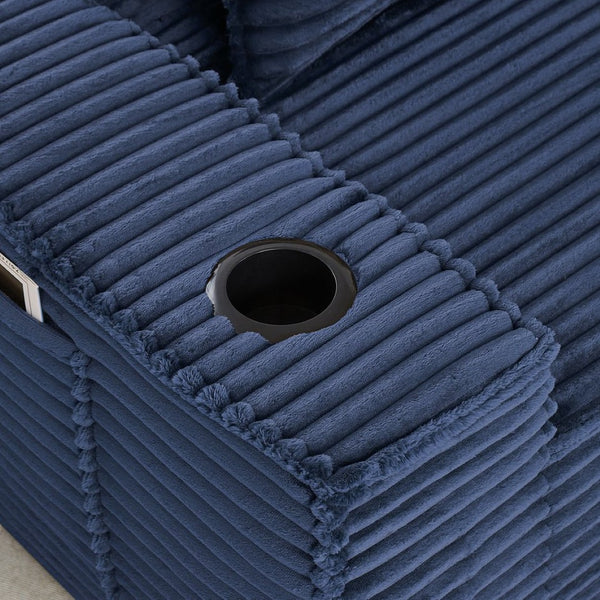 English Elm 3seater Corduroy Cloud Sofa Pocket Spring Boneless Frame for Apartments and Offices Blue W2339P481753