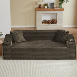 English Elm 3seater Corduroy Cloud Sofa Pocket Spring Boneless Frame for Apartments and Offices Brown W2339P481754