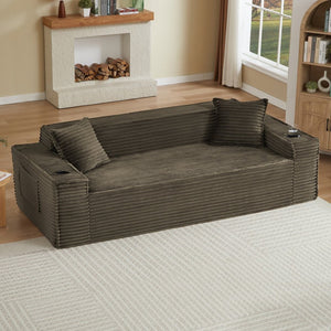 English Elm 3seater Corduroy Cloud Sofa Pocket Spring Boneless Frame for Apartments and Offices Brown W2339P481754
