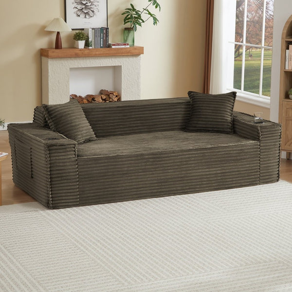English Elm 3seater Corduroy Cloud Sofa Pocket Spring Boneless Frame for Apartments and Offices Brown W2339P481754
