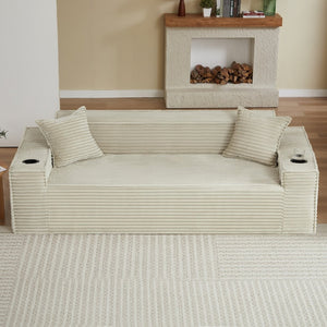 English Elm 3seater Corduroy Cloud Sofa Pocket Spring Boneless Frame for Apartments and Offices Camel W2339P481755