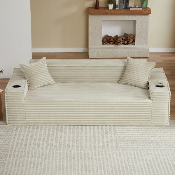 English Elm 3seater Corduroy Cloud Sofa Pocket Spring Boneless Frame for Apartments and Offices Camel W2339P481755