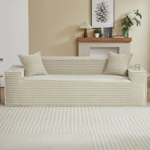 English Elm 3seater Corduroy Cloud Sofa Pocket Spring Boneless Frame for Apartments and Offices Camel W2339P481755