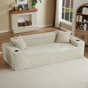 English Elm 3seater Corduroy Cloud Sofa Pocket Spring Boneless Frame for Apartments and Offices Camel W2339P481755