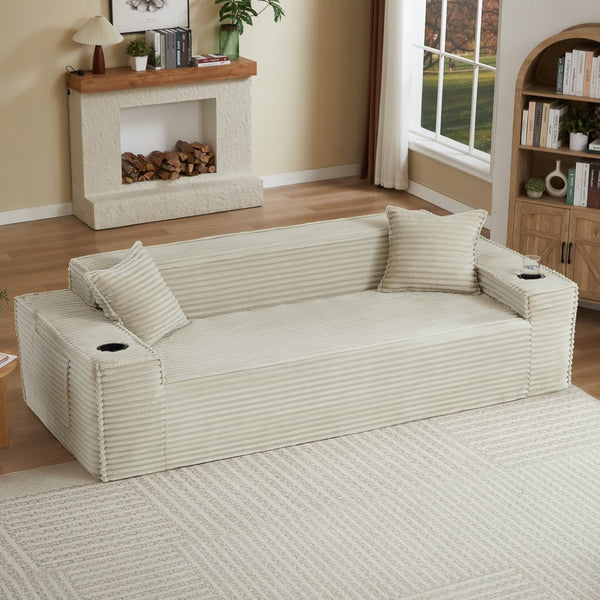 English Elm 3seater Corduroy Cloud Sofa Pocket Spring Boneless Frame for Apartments and Offices Camel W2339P481755