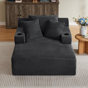 English Elm Oversized Corduroy Chaise Lounge Sofa Ready to Use Pocket Spring Living Room Sleeper Dark Grey W2339P502169