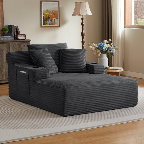 English Elm Oversized Corduroy Chaise Lounge Sofa Ready to Use Pocket Spring Living Room Sleeper Dark Grey W2339P502169
