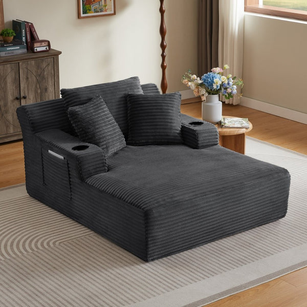 English Elm Oversized Corduroy Chaise Lounge Sofa Ready to Use Pocket Spring Living Room Sleeper Dark Grey W2339P502169