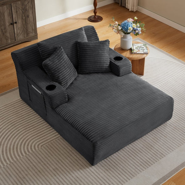 English Elm Oversized Corduroy Chaise Lounge Sofa Ready to Use Pocket Spring Living Room Sleeper Dark Grey W2339P502169