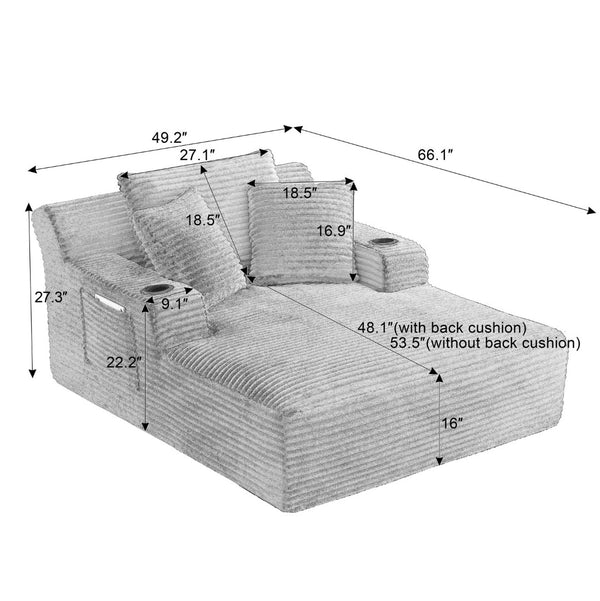 English Elm Oversized Corduroy Chaise Lounge Sofa Ready to Use Pocket Spring Living Room Sleeper Dark Grey W2339P502169