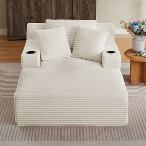 English Elm Oversized Corduroy Chaise Lounge Sofa Ready to Use Pocket Spring Living Room Sleeper White W2339P502175